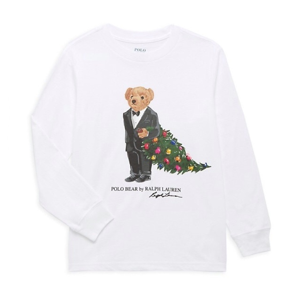 Polo by RL Kids White Bear Christmas Graphic Shirt Large 14-16